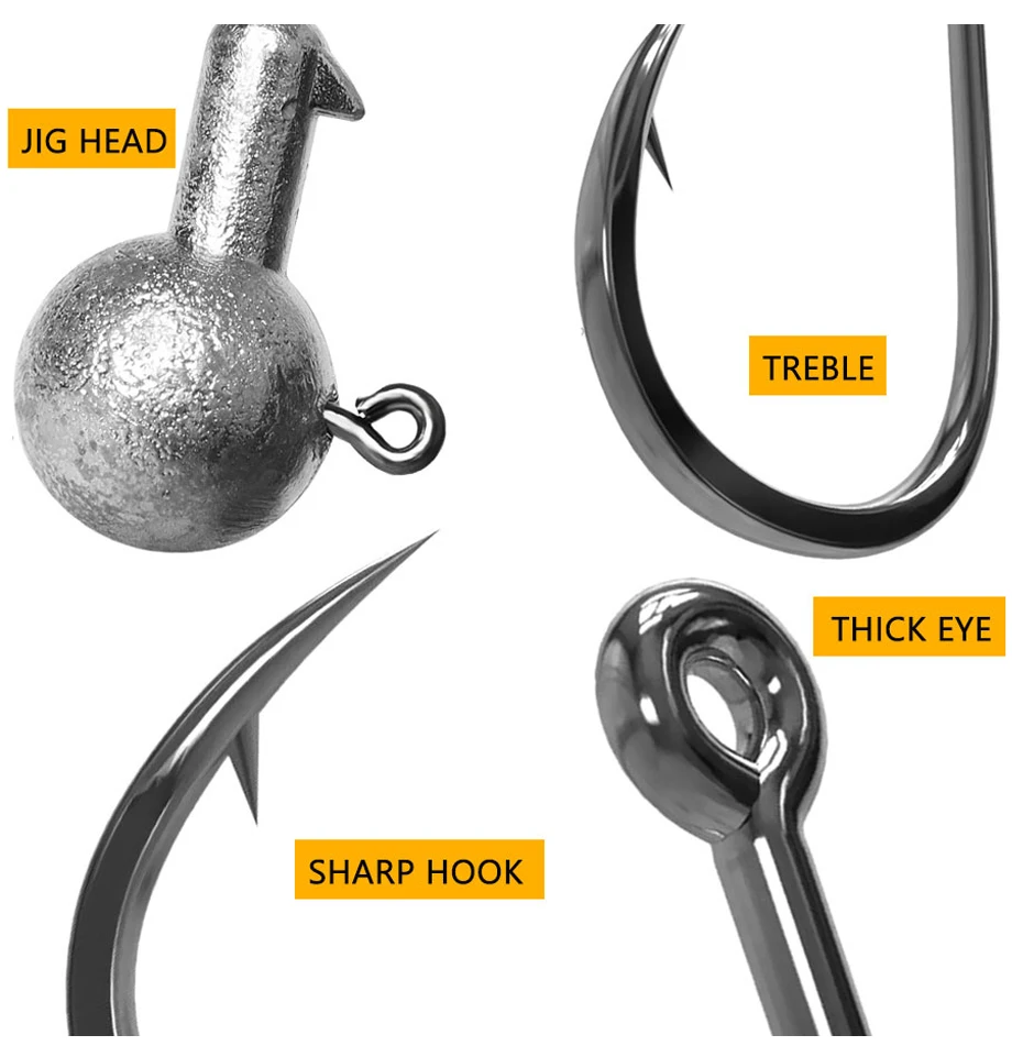 JYJ 1g 2g 3g 4g 5g 6g 7g 8g 9g 10g 14g 20g 28g Fishing Jig Head Hook, Round Head Jigging Hook for Soft Worm Lure Bait Crank Hook