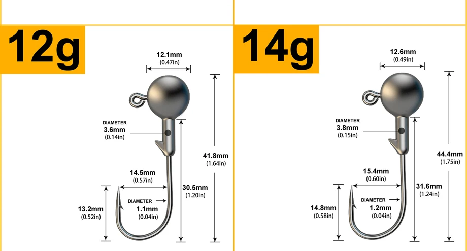 JYJ 1g 2g 3g 4g 5g 6g 7g 8g 9g 10g 14g 20g 28g Fishing Jig Head Hook, Round Head Jigging Hook for Soft Worm Lure Bait Crank Hook
