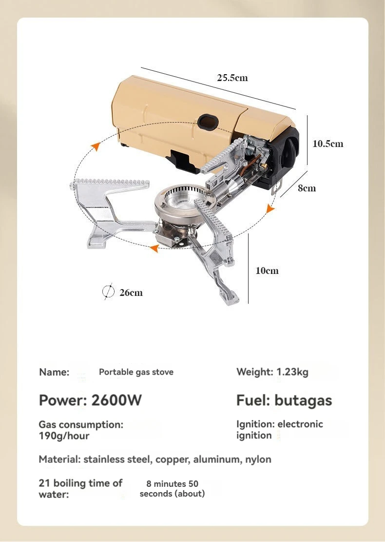 Camping Gas Stove 2670W Portable Folding Cassette Gas Burner Outdoor Picnic Travel Cooking Grill Cooker Heating System
