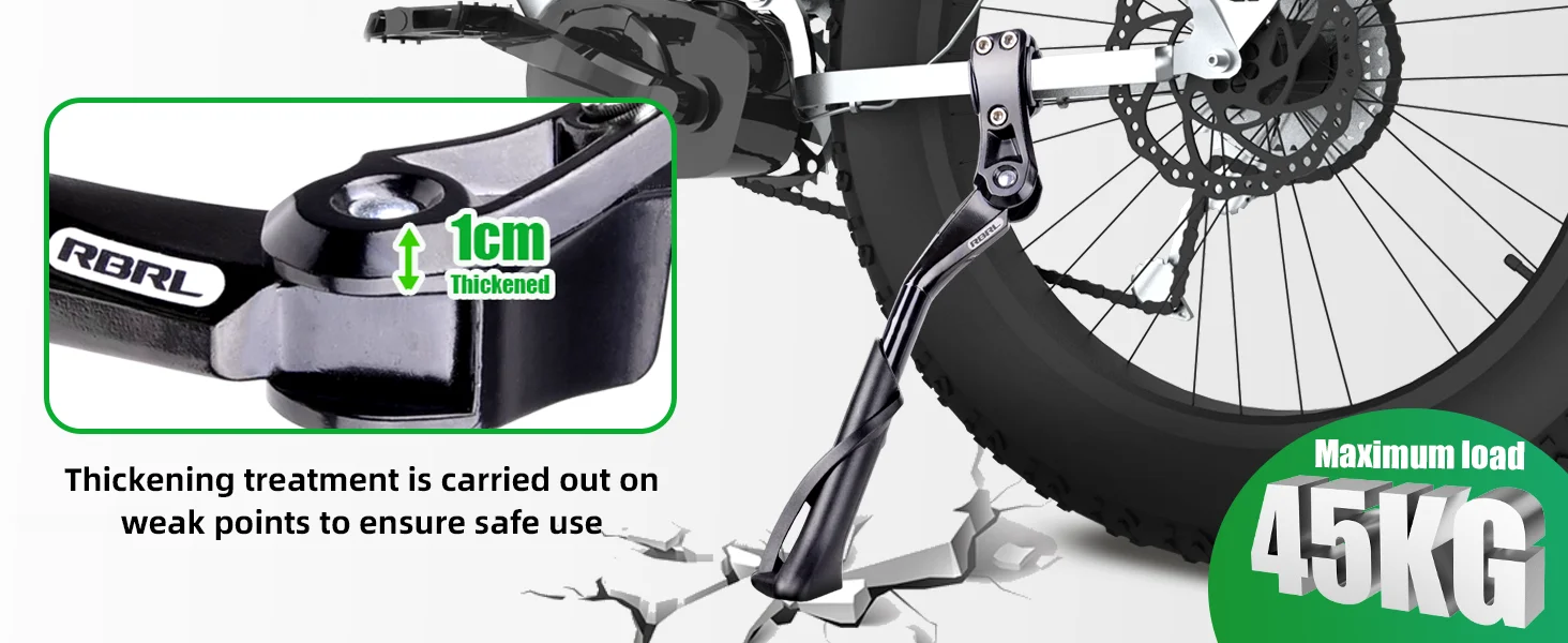RBRL Adjustable Bike Kickstand Aluminium Bicycle Kickstand Anti-Slip Durable Bike Side Support for 24-29" MTB Electric Bike