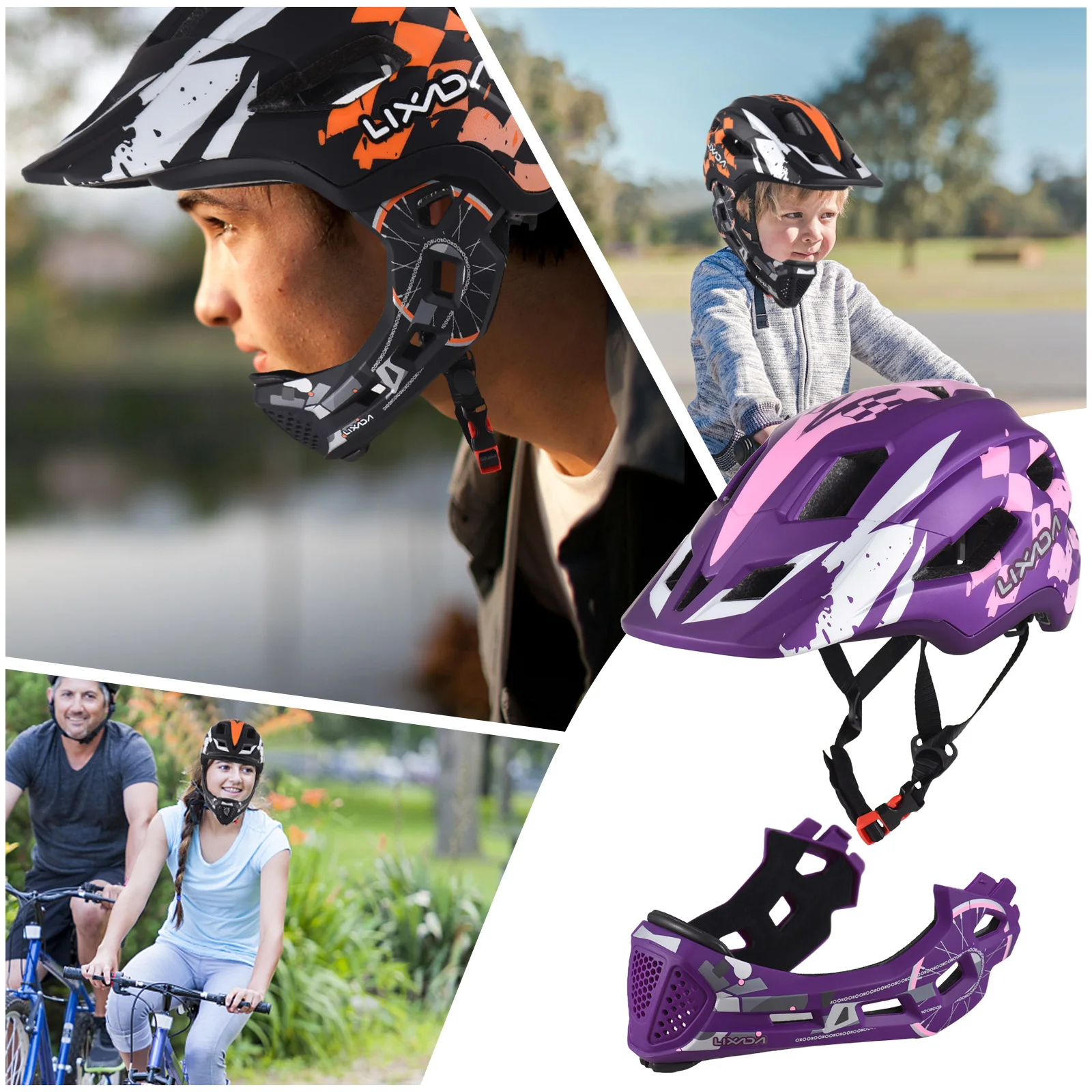 LIXADA Kids Cycle Helmet Detachable Full Face Helmet Adjustable Cycle Helmet for for Children Cycling