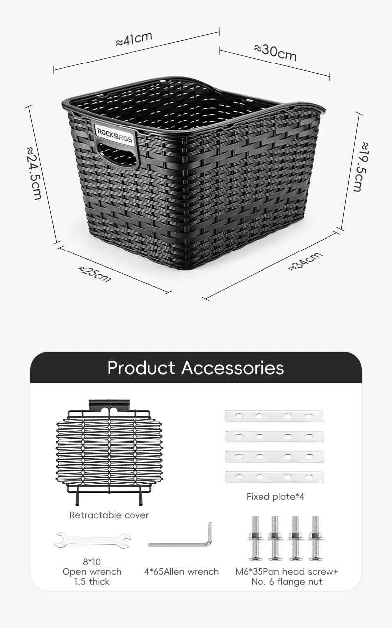 ROCKBROS Rear Bike Basket Large Capacity With Telescopic Cover Pets Bicycle Basket Fits for Most Rear Bike Rack Anti-squeeze