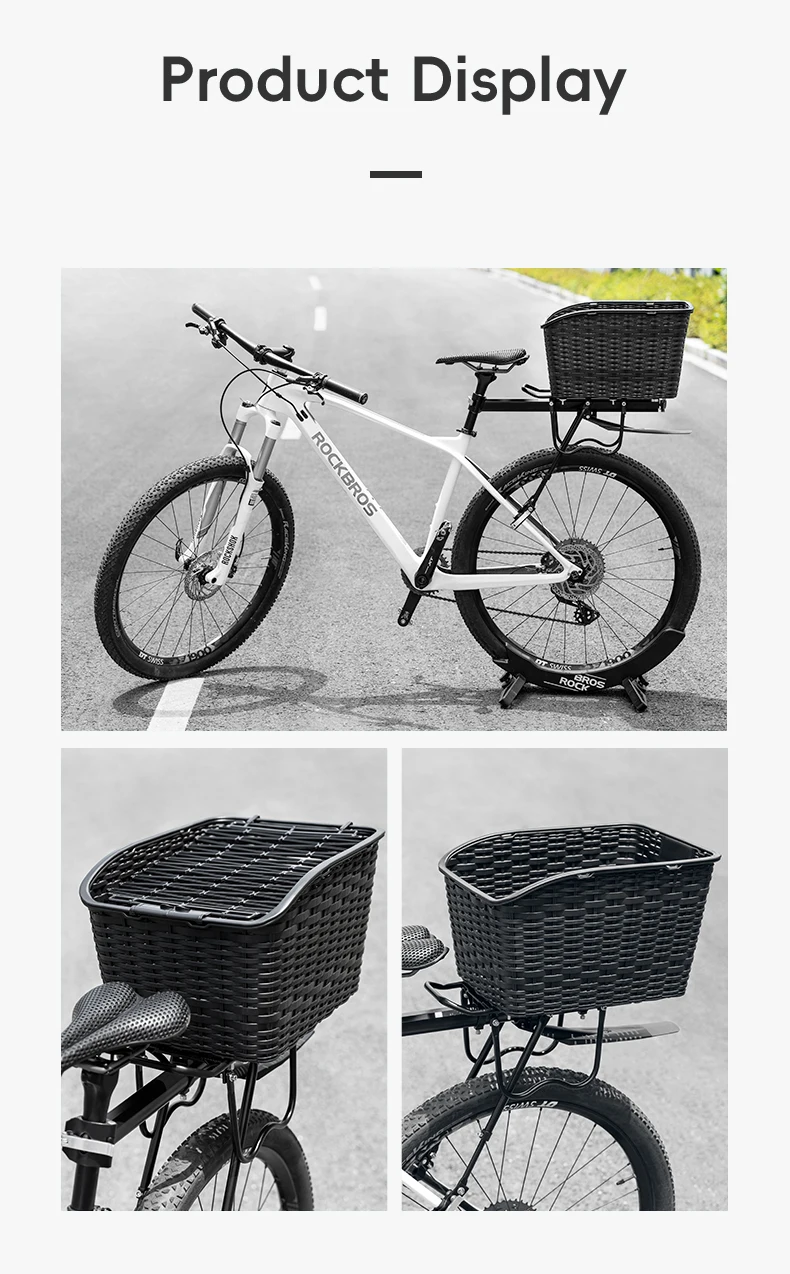 ROCKBROS Rear Bike Basket Large Capacity With Telescopic Cover Pets Bicycle Basket Fits for Most Rear Bike Rack Anti-squeeze
