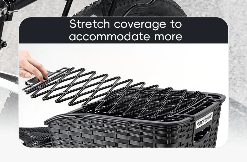 ROCKBROS Rear Bike Basket Large Capacity With Telescopic Cover Pets Bicycle Basket Fits for Most Rear Bike Rack Anti-squeeze