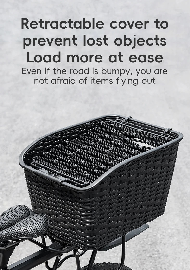 ROCKBROS Rear Bike Basket Large Capacity With Telescopic Cover Pets Bicycle Basket Fits for Most Rear Bike Rack Anti-squeeze