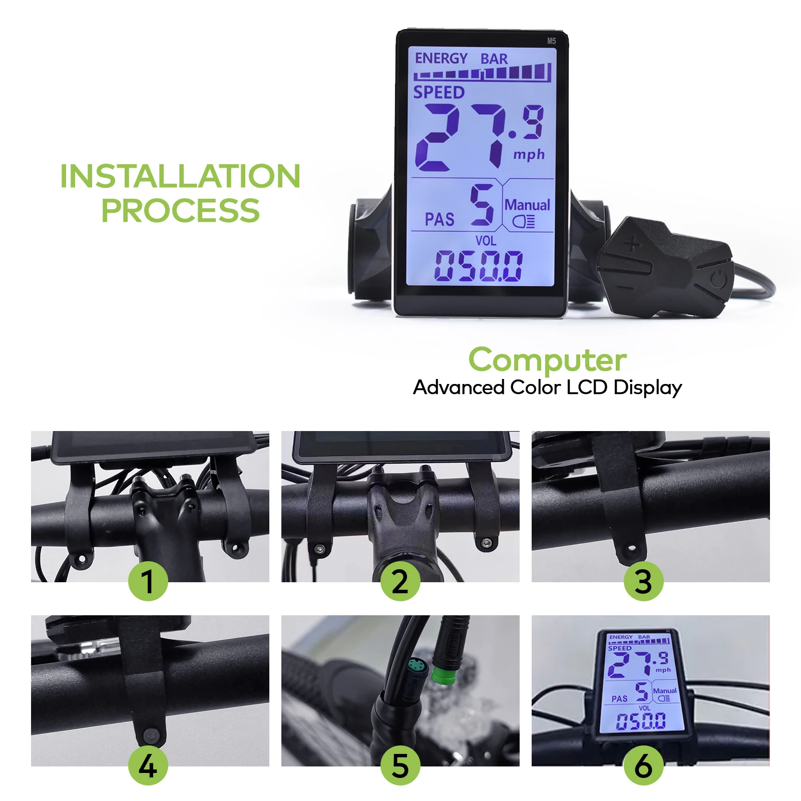 M5 Electric Bike Controller 24V/36V/48V Waterproof EBike Parts Cycling Computer LCD Display Panel E-scooter Meter Control