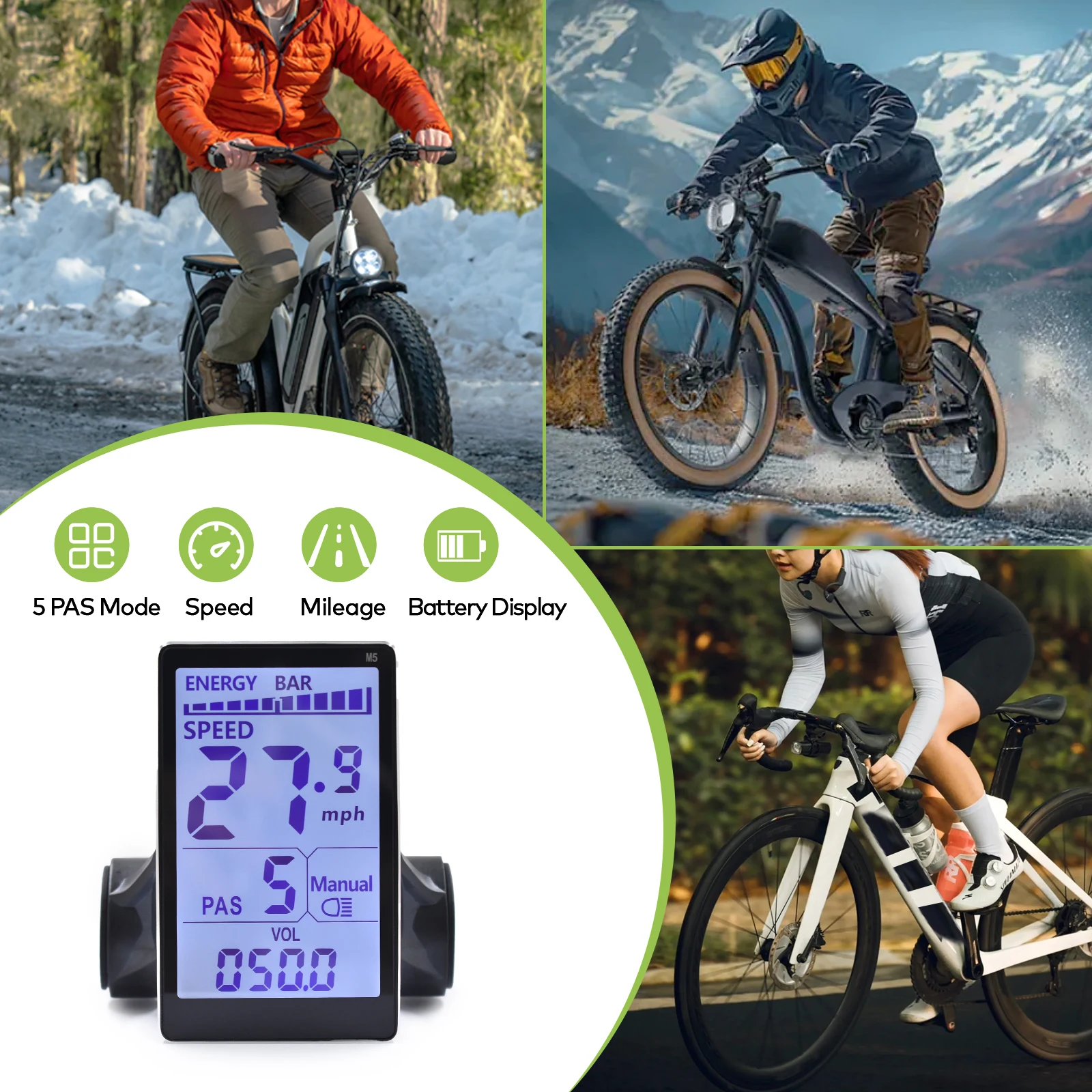 M5 Electric Bike Controller 24V/36V/48V Waterproof EBike Parts Cycling Computer LCD Display Panel E-scooter Meter Control