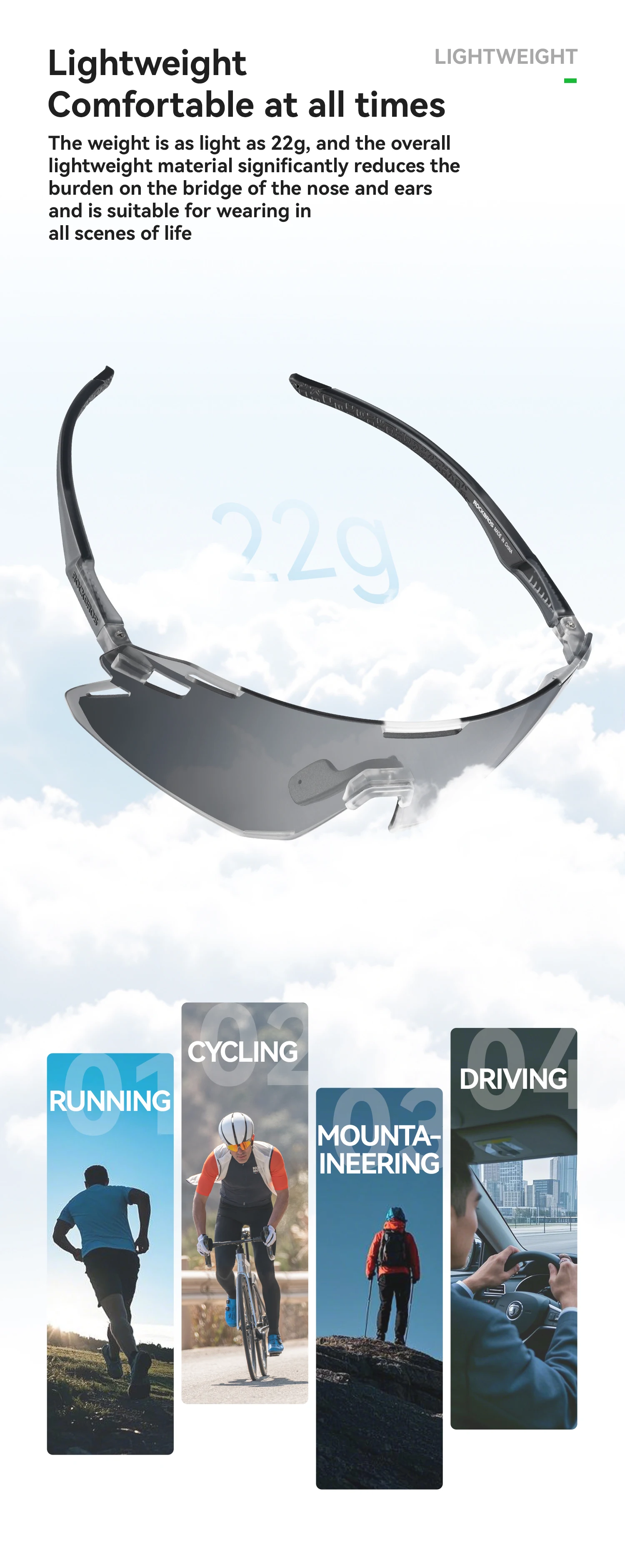 ROCKBROS Photochromic Glasses MTB Road Bike Cycling Sunglasses UV400 Protection Outdoor Riding Sports Bicycle Goggles Eyewear