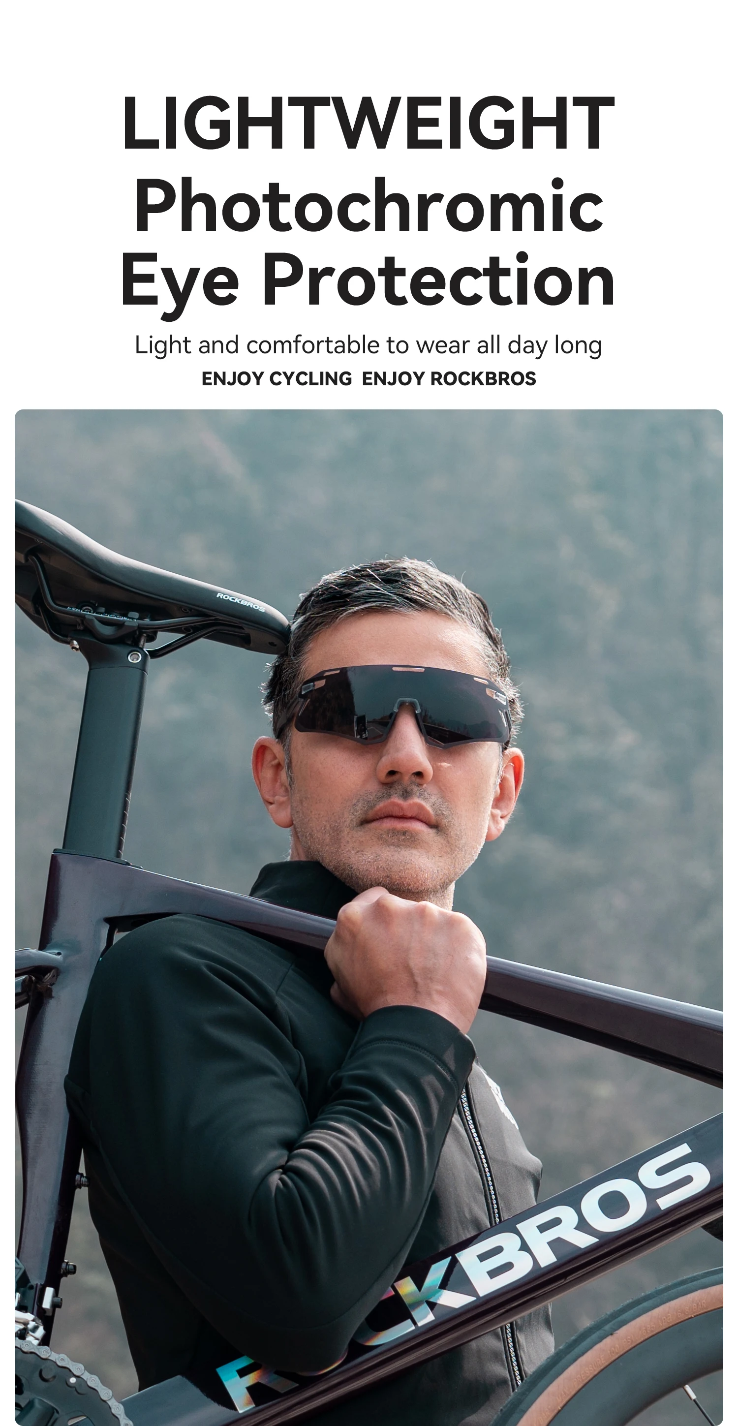 ROCKBROS Photochromic Glasses MTB Road Bike Cycling Sunglasses UV400 Protection Outdoor Riding Sports Bicycle Goggles Eyewear