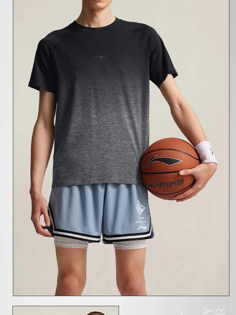 Li-Ning Men's JIMMY BUTLER Professional Basketball T-Shirt 66%Polyamide 34%Polyester Slim Fit LiNing Crew Neck Tee Tops ATSV049
