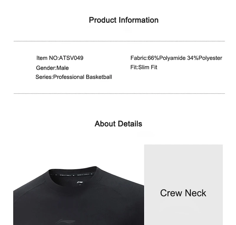 Li-Ning Men's JIMMY BUTLER Professional Basketball T-Shirt 66%Polyamide 34%Polyester Slim Fit LiNing Crew Neck Tee Tops ATSV049