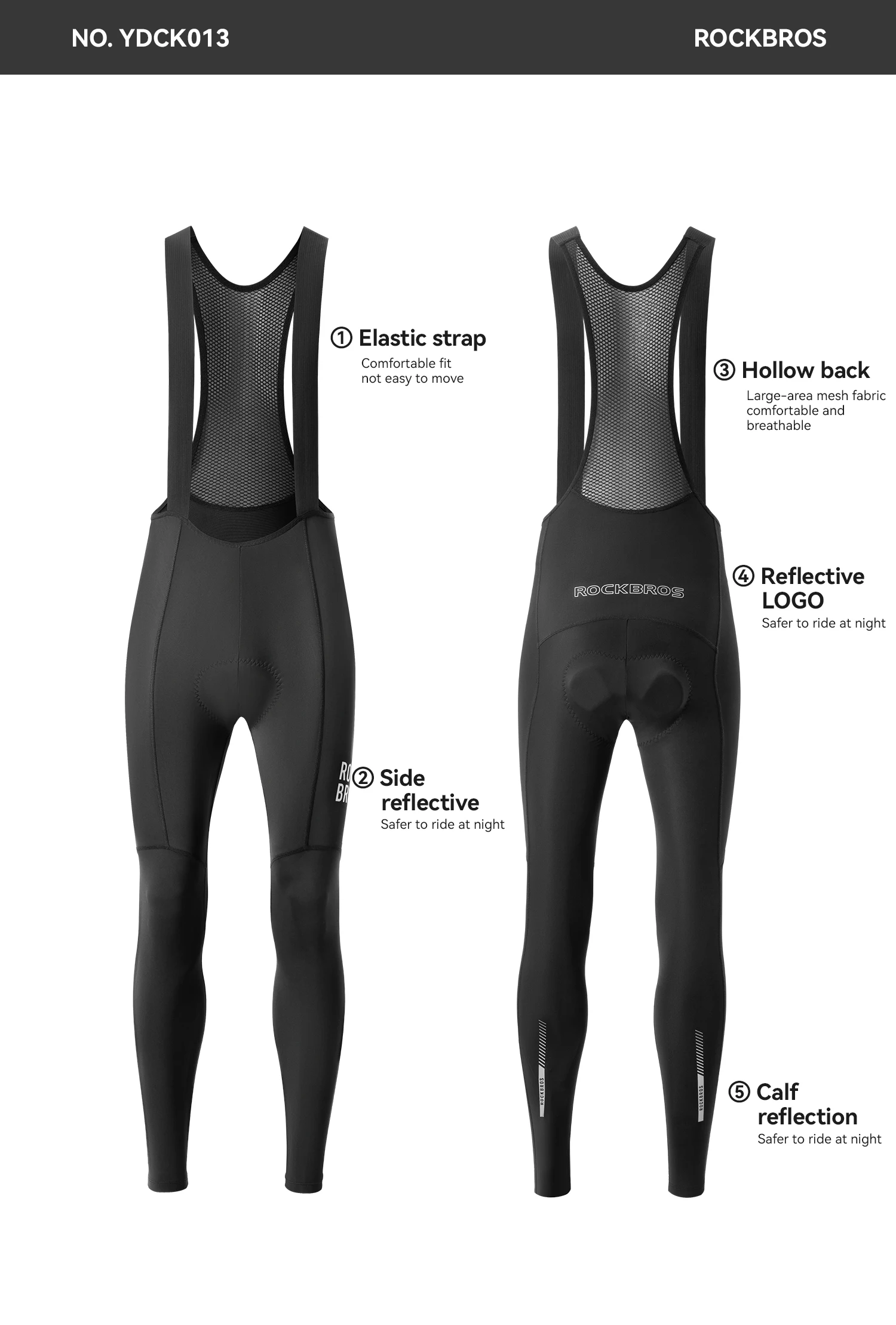ROCKBROS Cycling Bib Pants Breathable Long Pants Road Bike Pants Bib Tights 3D Cushion Padded Shock Absorption Bicycle Pants