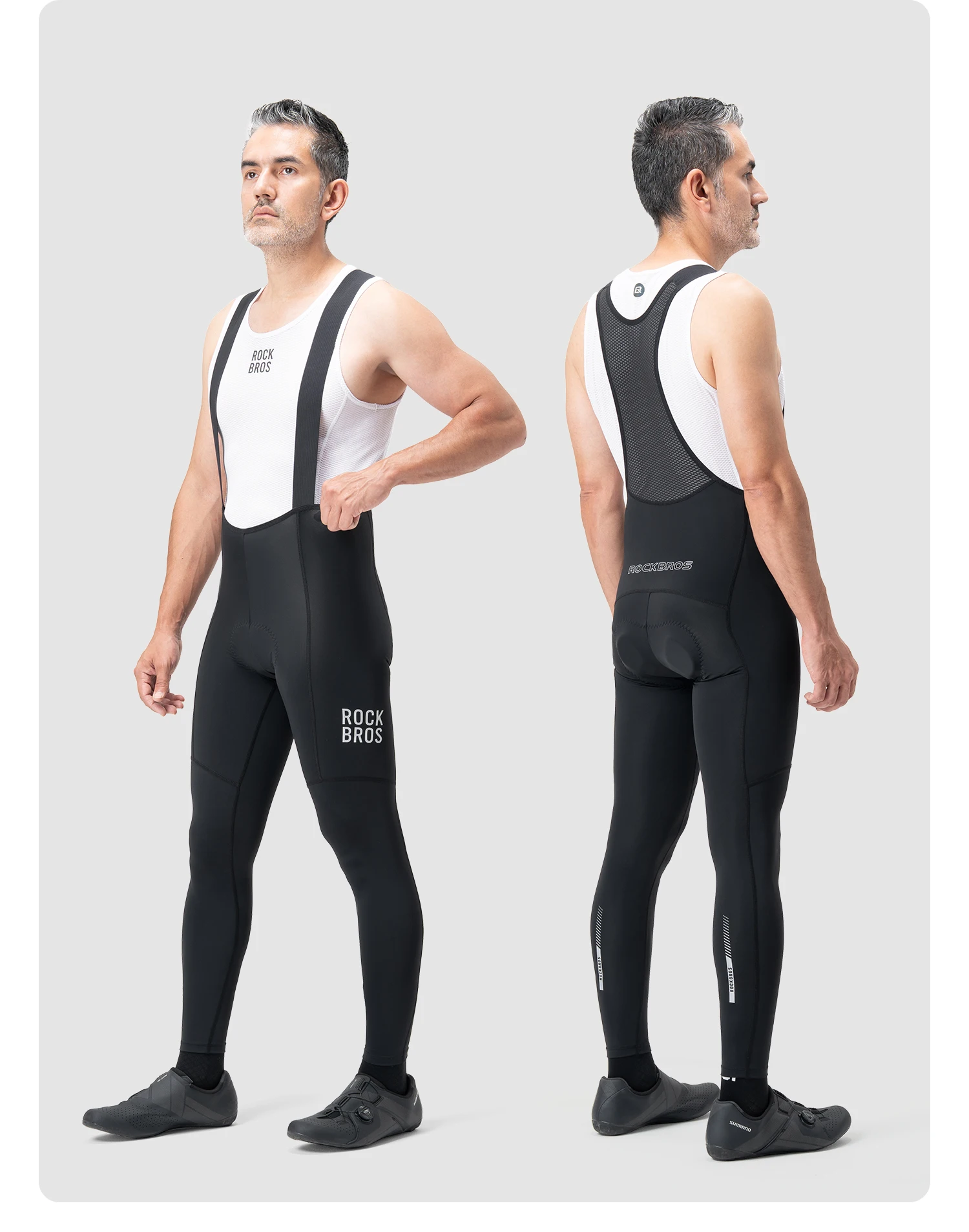 ROCKBROS Cycling Bib Pants Breathable Long Pants Road Bike Pants Bib Tights 3D Cushion Padded Shock Absorption Bicycle Pants