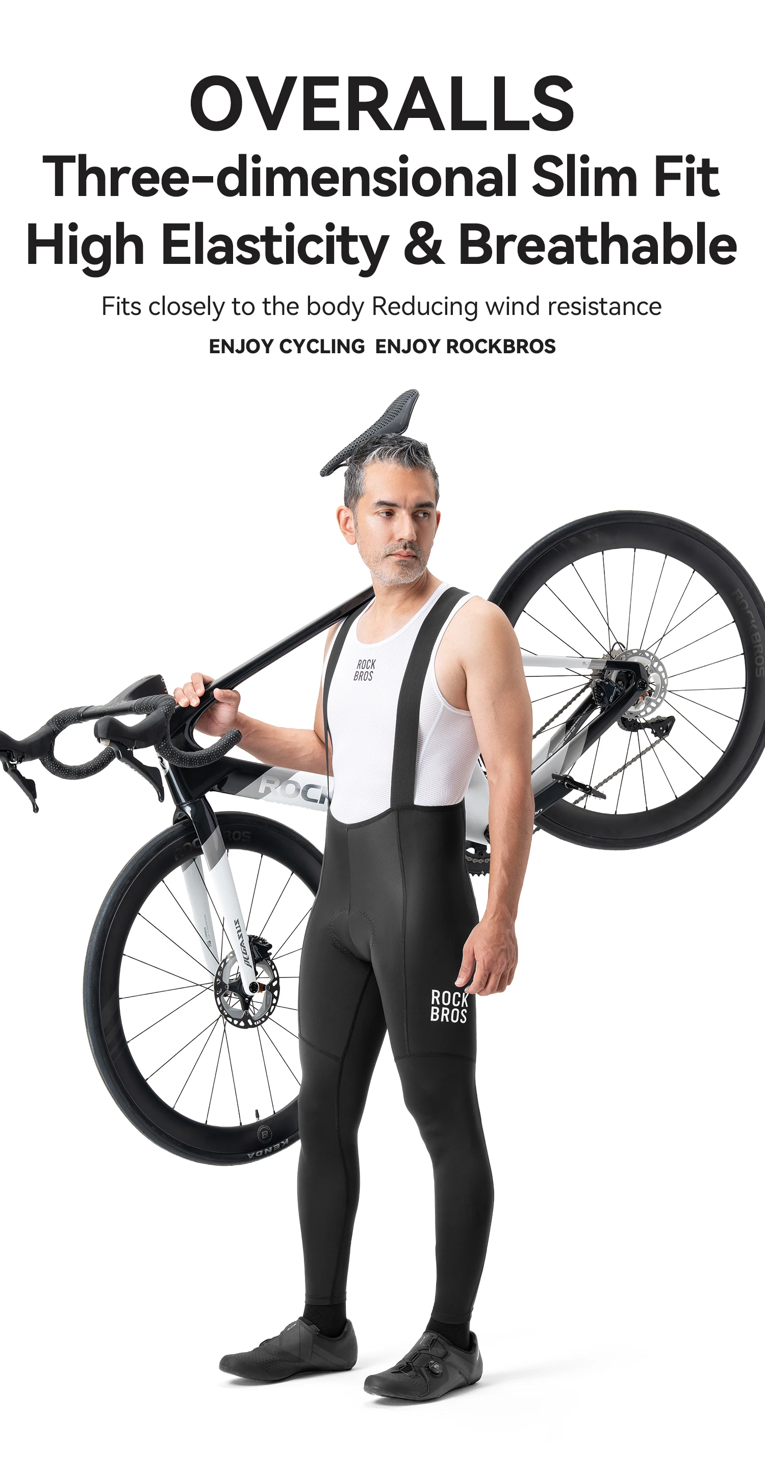 ROCKBROS Cycling Bib Pants Breathable Long Pants Road Bike Pants Bib Tights 3D Cushion Padded Shock Absorption Bicycle Pants