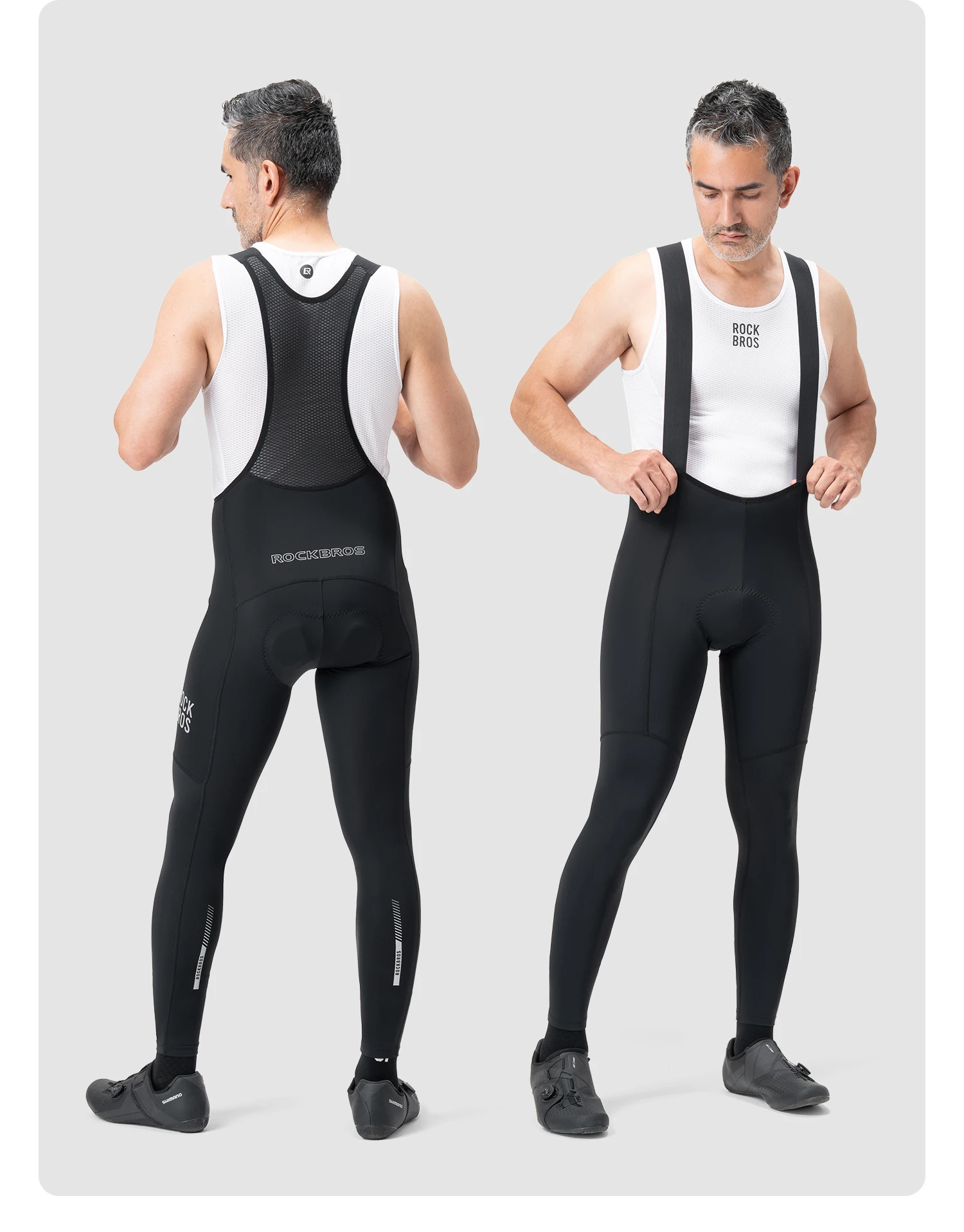 ROCKBROS Cycling Bib Pants Breathable Long Pants Road Bike Pants Bib Tights 3D Cushion Padded Shock Absorption Bicycle Pants