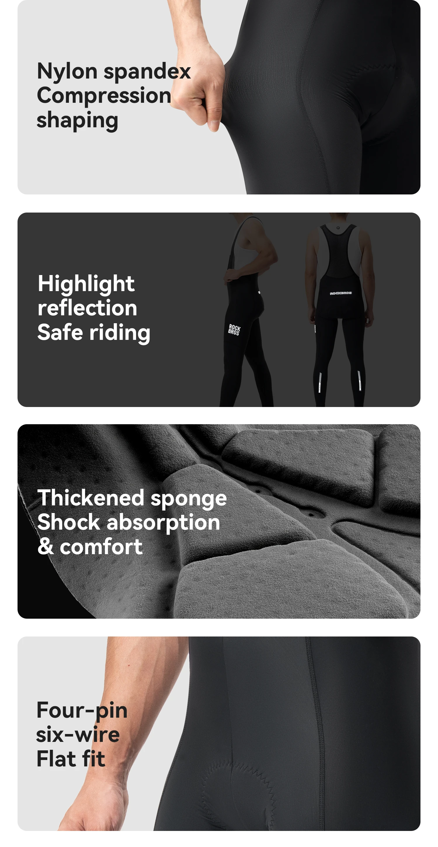 ROCKBROS Cycling Bib Pants Breathable Long Pants Road Bike Pants Bib Tights 3D Cushion Padded Shock Absorption Bicycle Pants