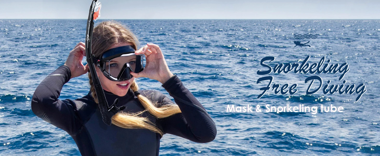 Snorkel Set Adult Professional Snorkeling Goggles Anti-Fog Diving Mask with Dry Top Snorkel, Pano 3 Windows Snorkel Diving Mask