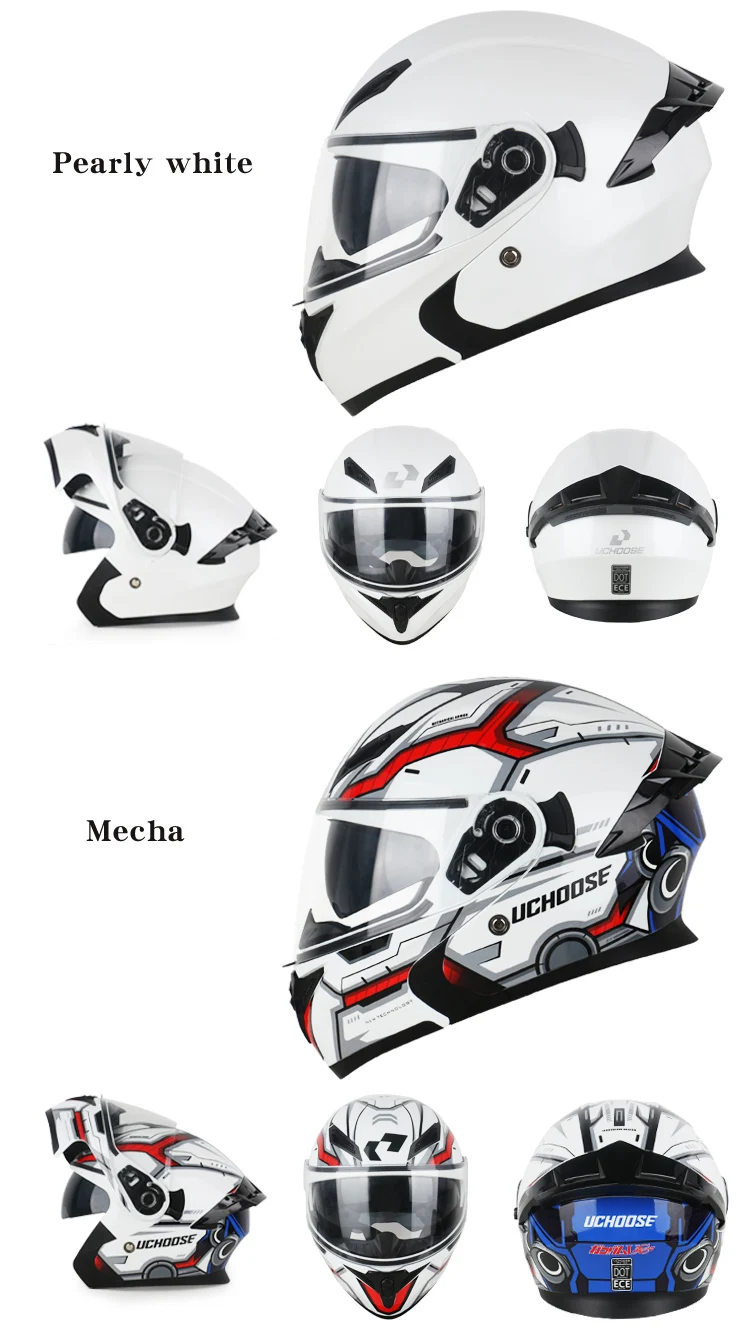 DOT Uchoose Approved Helmets Crash Motorbike Protective Gear Men Women Flip Up Helmet Motorcycle Visor Double Sun