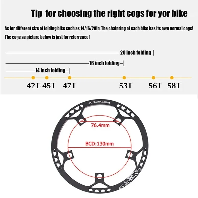 Litepro 130BCD Bicycle Crankset Aluminum Alloy Folding Bike Crankset 45T 47T 53T 56T 58T 130 BCD Road Bike Crank Set