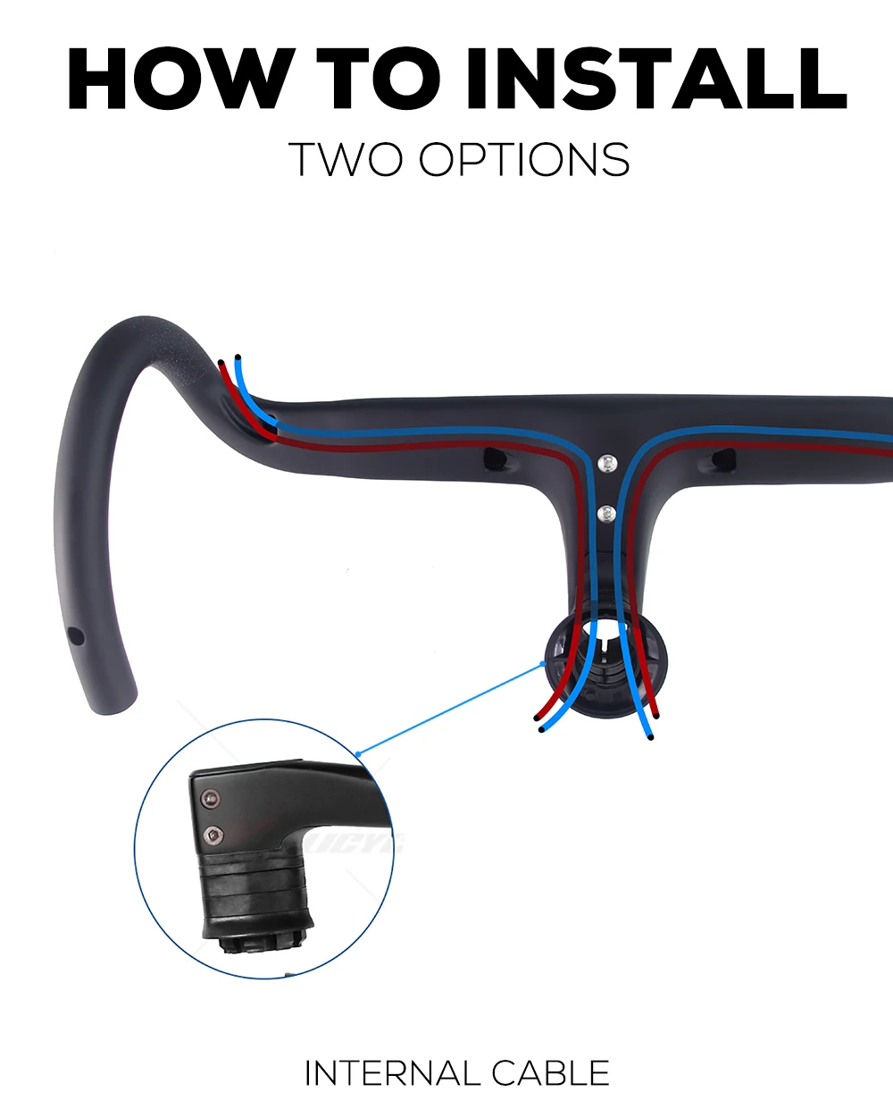 No Logo Road Bike Full Carbon Fiber Internal Cable Integrated Bicycle Handlebar Cockpit With Spacers, Clip Diameter 28.6mm,-10°