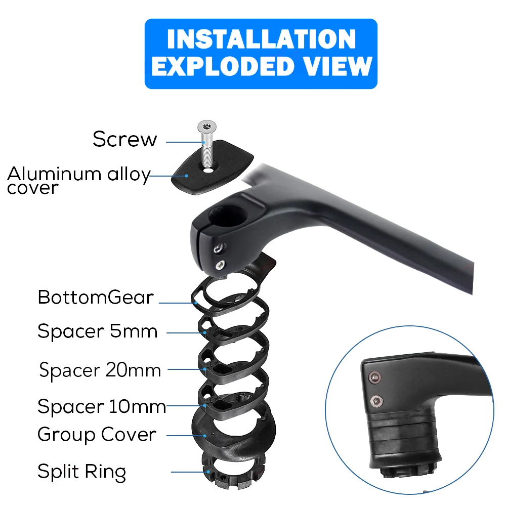 No Logo Road Bike Full Carbon Fiber Internal Cable Integrated Bicycle Handlebar Cockpit With Spacers, Clip Diameter 28.6mm,-10°