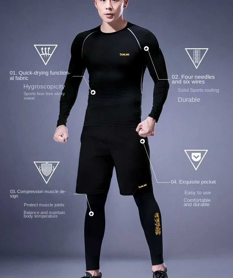 Sun Protection Competition Suit for Men, Fishing Clothing Set , High Resilience, Summer Fishing Shirt , New, 5 Pcs Set