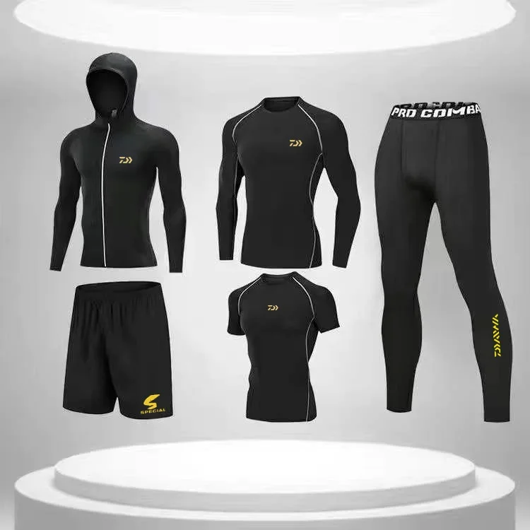Sun Protection Competition Suit for Men, Fishing Clothing Set , High Resilience, Summer Fishing Shirt , New, 5 Pcs Set
