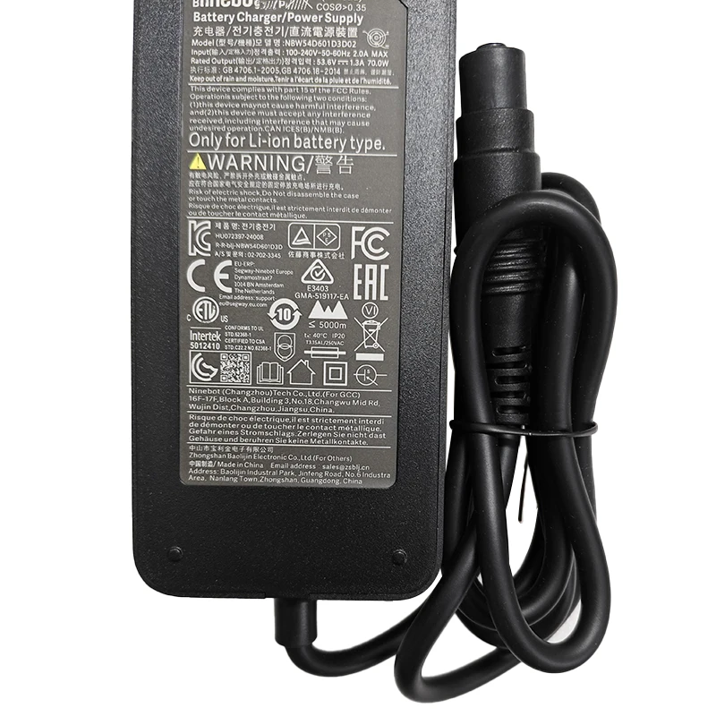 Original Charger Adapter for Segway ZT3 Pro Electric Scooter Parts Li-ion Battery Power Charger 53.6V 1.3A 70W Accessories