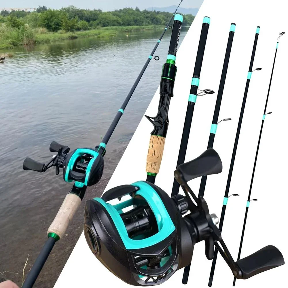 NEW Short Fishing Rod Reel Combo Set Spinning Lure Casting Rods 1.8m-2.1m 4/5Section 212g Baitcasting Reel Jigging Max Drag 10kg