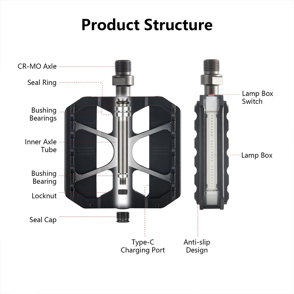BOLANY MTB Ultralight Pedal Aluminum Alloy Anti-Slip Bicycle Widened Pedals with LED Light DU 3 Bearing Road Bike Accesorios