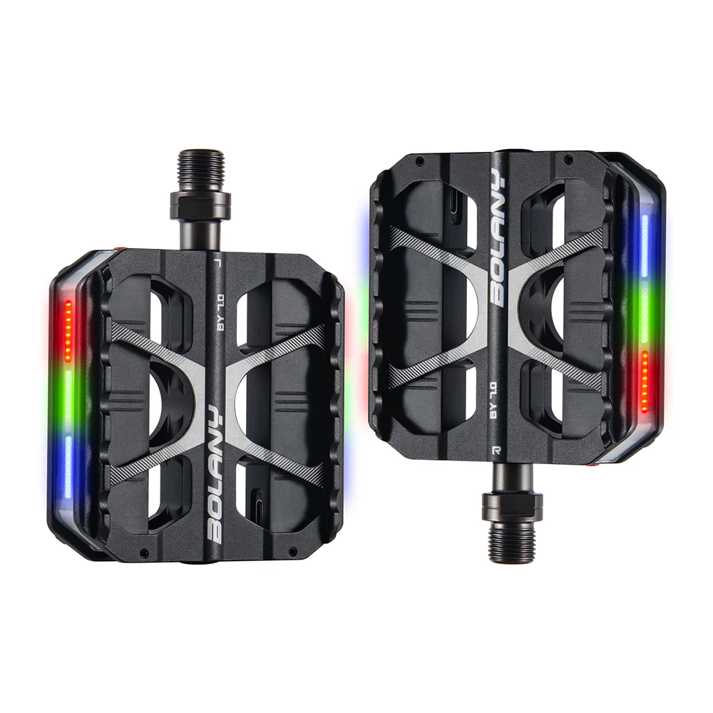 BOLANY MTB Ultralight Pedal Aluminum Alloy Anti-Slip Bicycle Widened Pedals with LED Light DU 3 Bearing Road Bike Accesorios