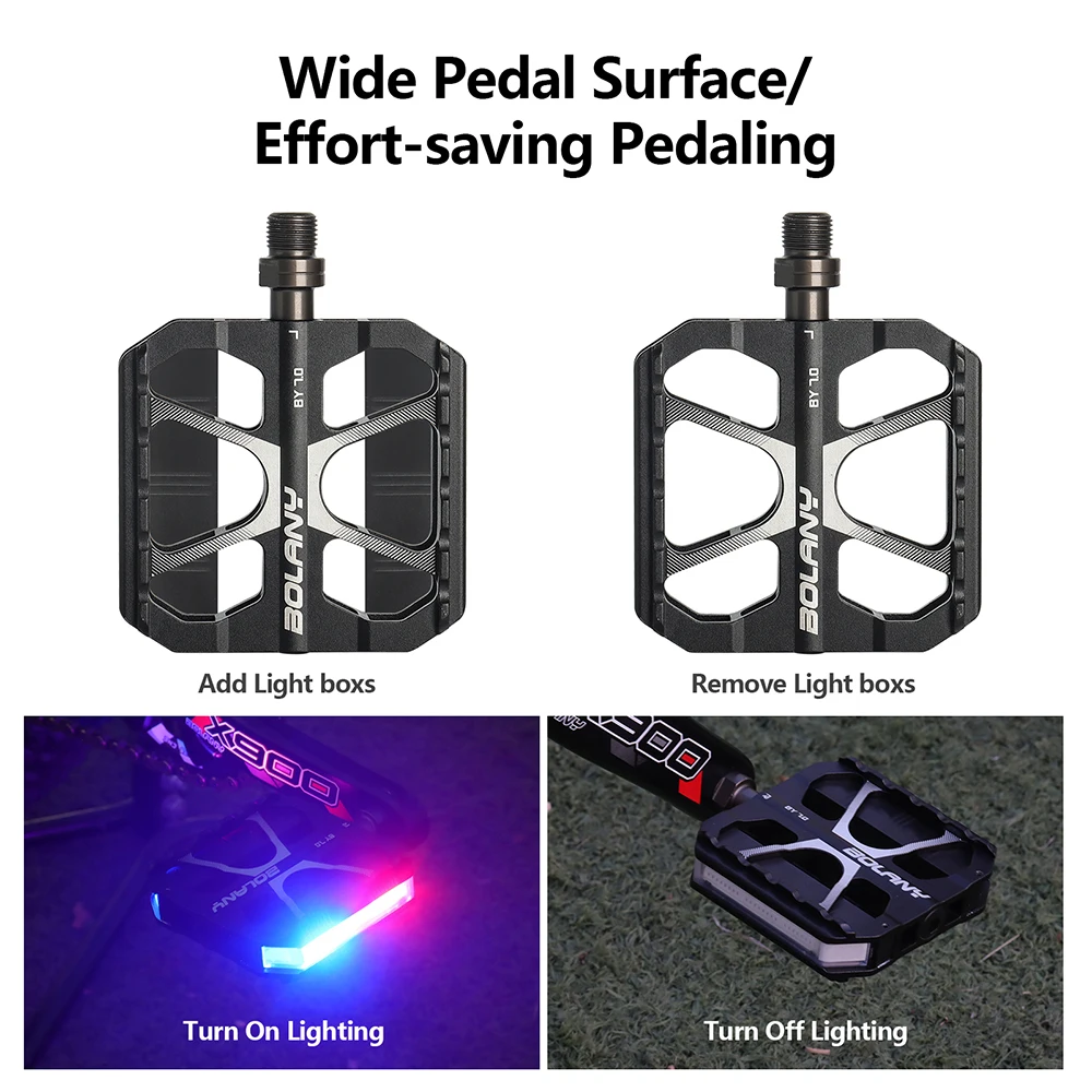 BOLANY MTB Ultralight Pedal Aluminum Alloy Anti-Slip Bicycle Widened Pedals with LED Light DU 3 Bearing Road Bike Accesorios