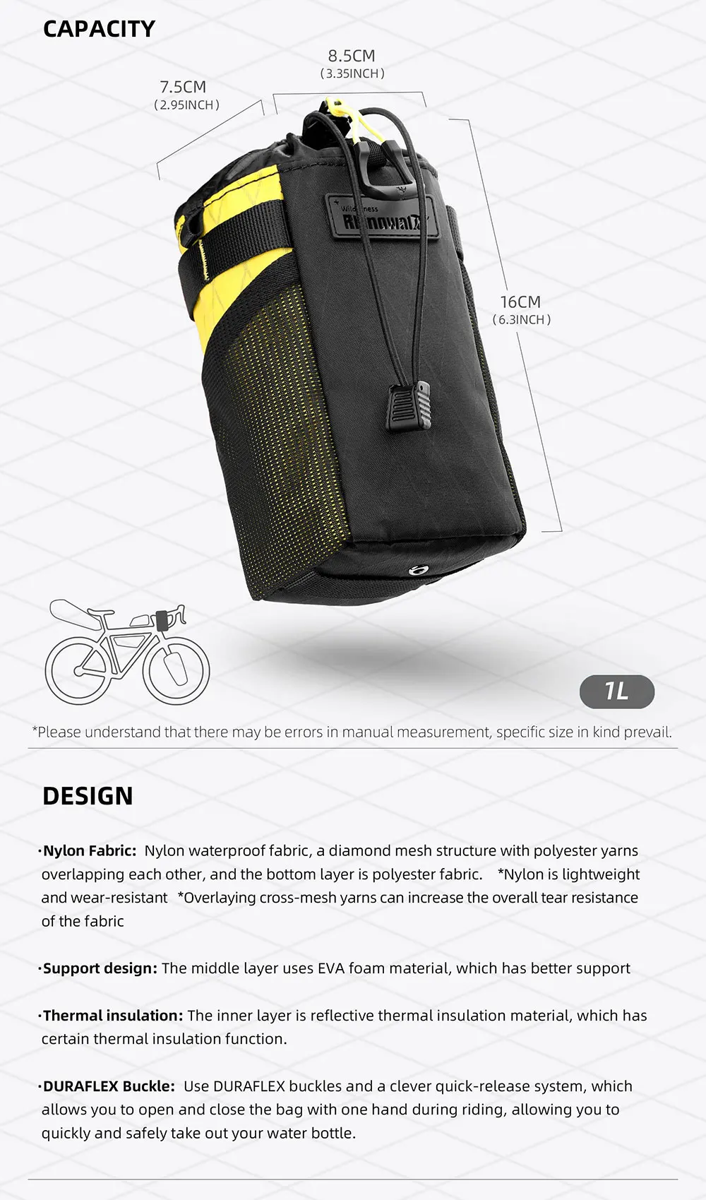 Rhinowalk Bicycle Water Bottle Bag, City Commuter Cycling Bag Bike Cycling Water Bottle Carrier Bike Bottle Holder