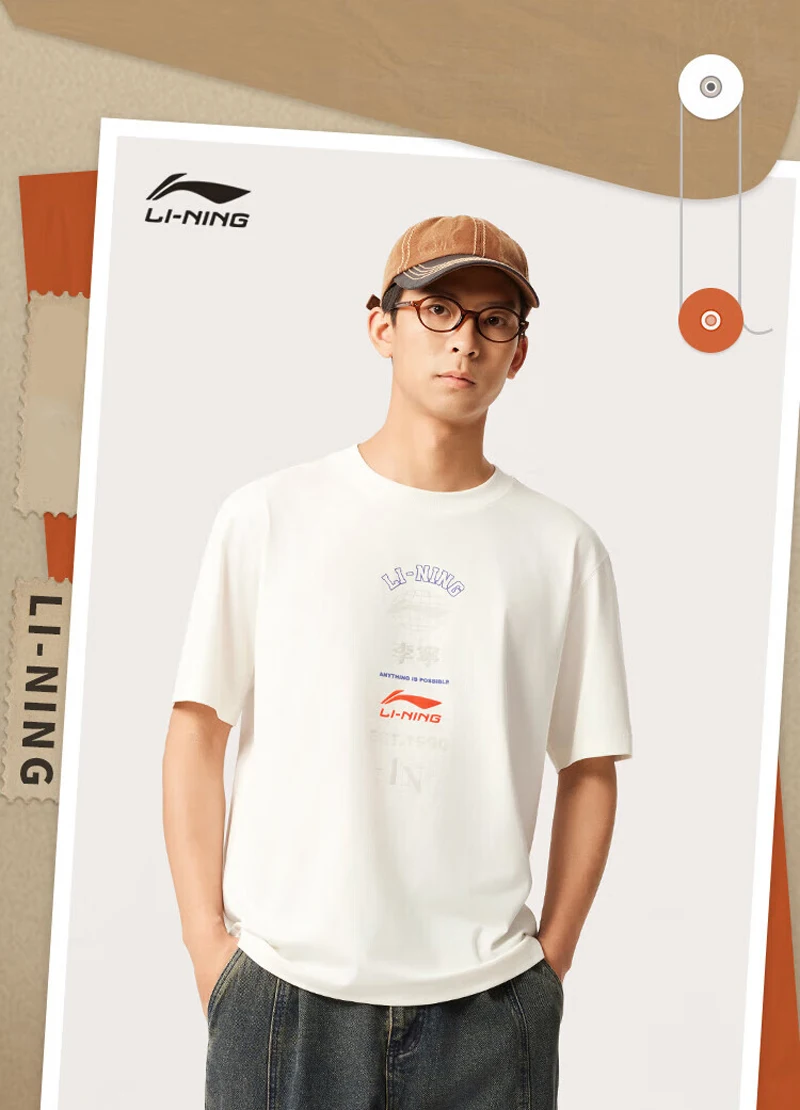 Li-Ning Men's Sports Style T-Shirt AT DRY FREEZE Reguler Fit 75%Cotton 25%Polyester LiNing Short Sleeve Tee Tops AHSV163