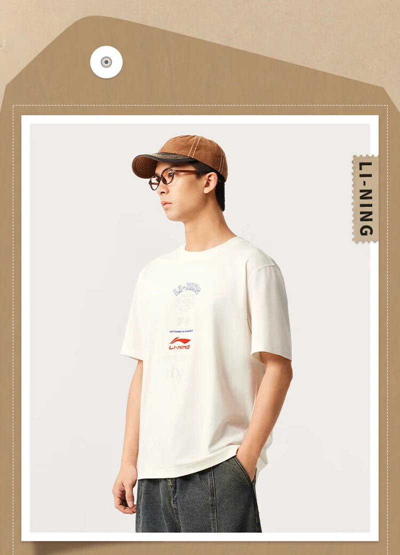 Li-Ning Men's Sports Style T-Shirt AT DRY FREEZE Reguler Fit 75%Cotton 25%Polyester LiNing Short Sleeve Tee Tops AHSV163