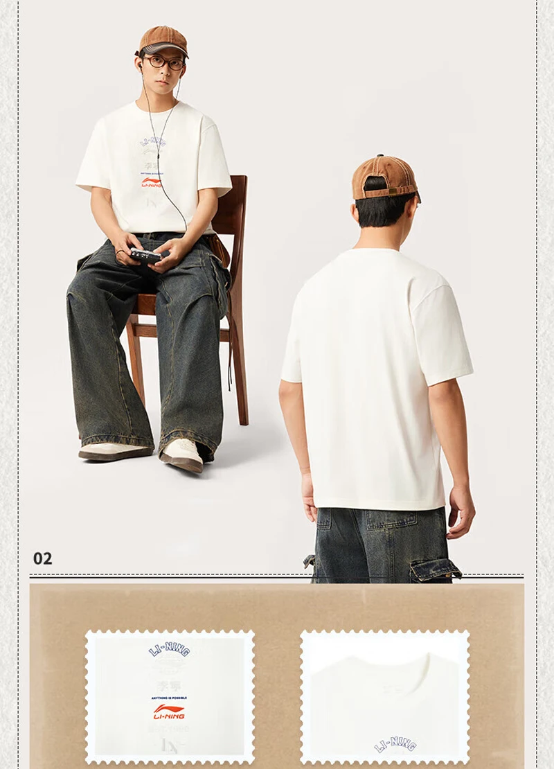 Li-Ning Men's Sports Style T-Shirt AT DRY FREEZE Reguler Fit 75%Cotton 25%Polyester LiNing Short Sleeve Tee Tops AHSV163