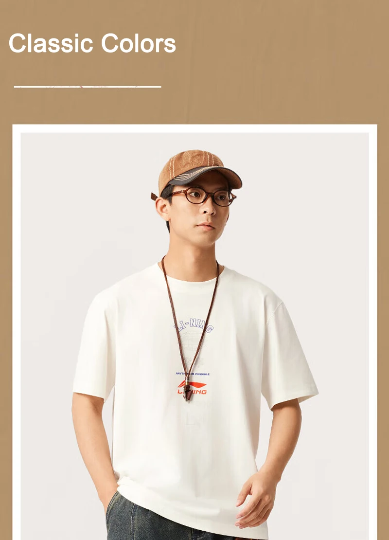 Li-Ning Men's Sports Style T-Shirt AT DRY FREEZE Reguler Fit 75%Cotton 25%Polyester LiNing Short Sleeve Tee Tops AHSV163