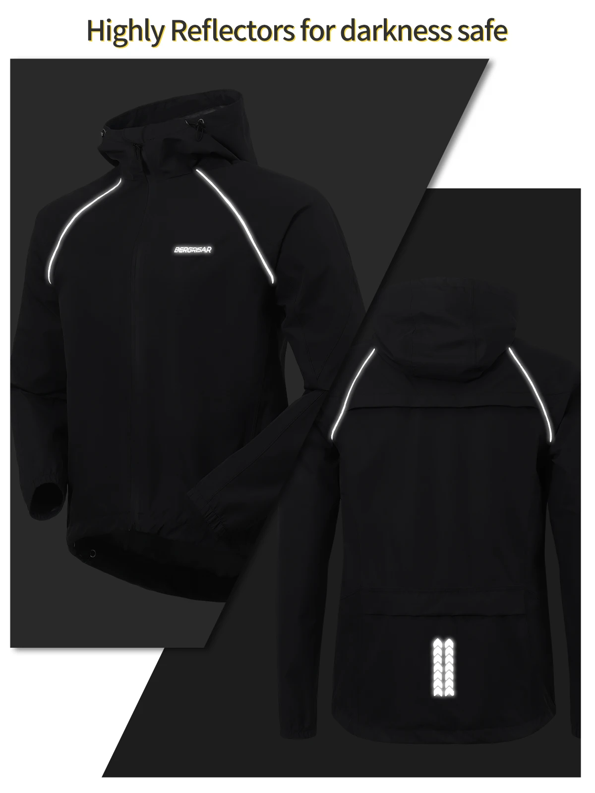 BERGRISAR Waterproof Running Cycling Jacket for Men Breathable Bike Rain Jacket Bicycle Coat Clothing Windbreaker