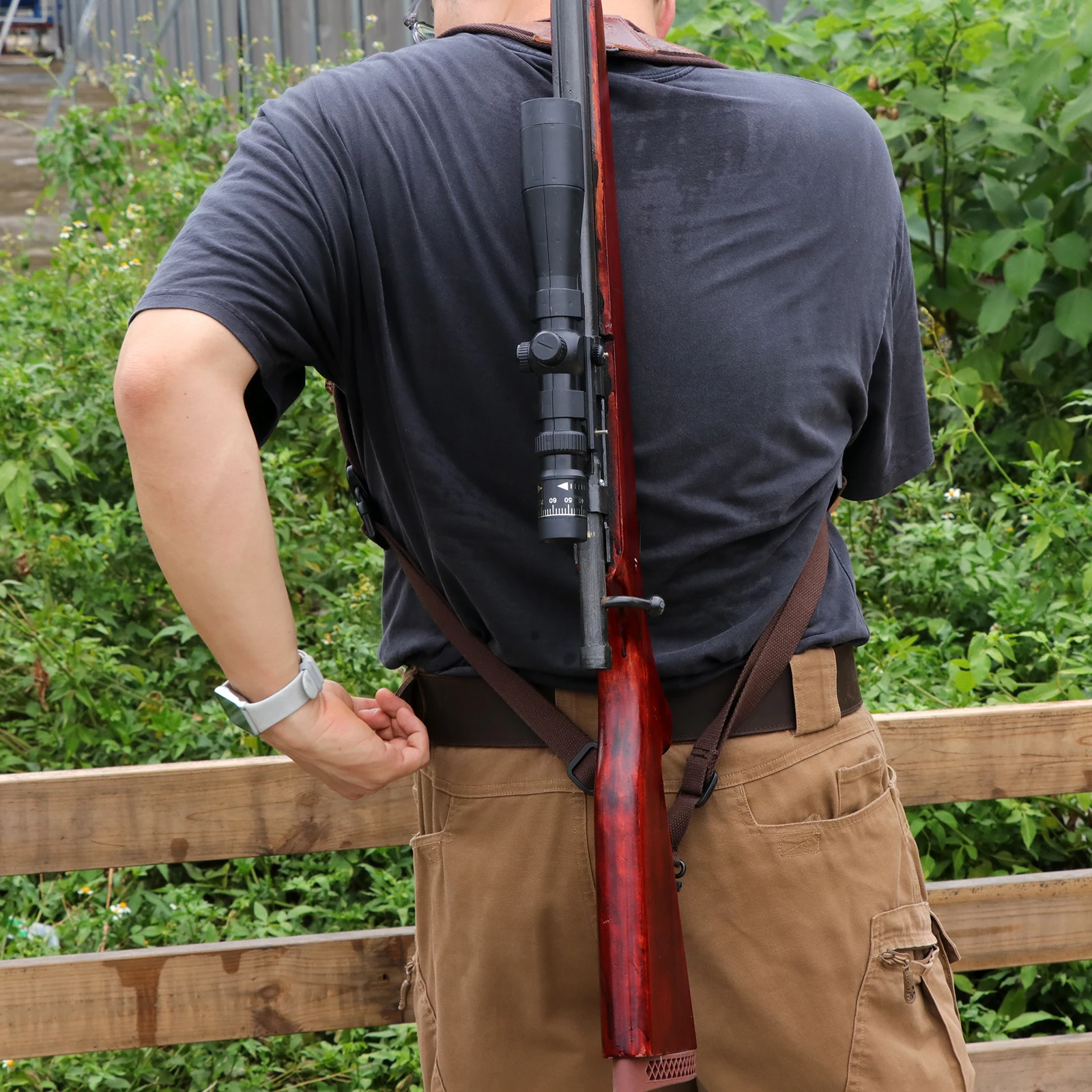 Tourbon Hunting Accessories Gun Double Shoulder Strap Rifle Carry Strap Padded Neoprene Rubberized Non-slip Brown