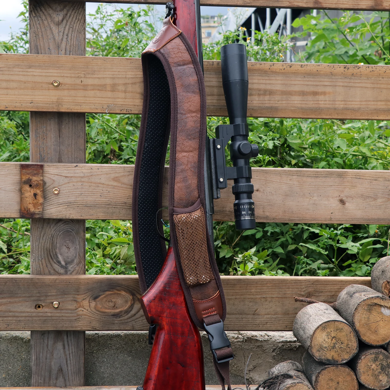 Tourbon Hunting Accessories Gun Double Shoulder Strap Rifle Carry Strap Padded Neoprene Rubberized Non-slip Brown