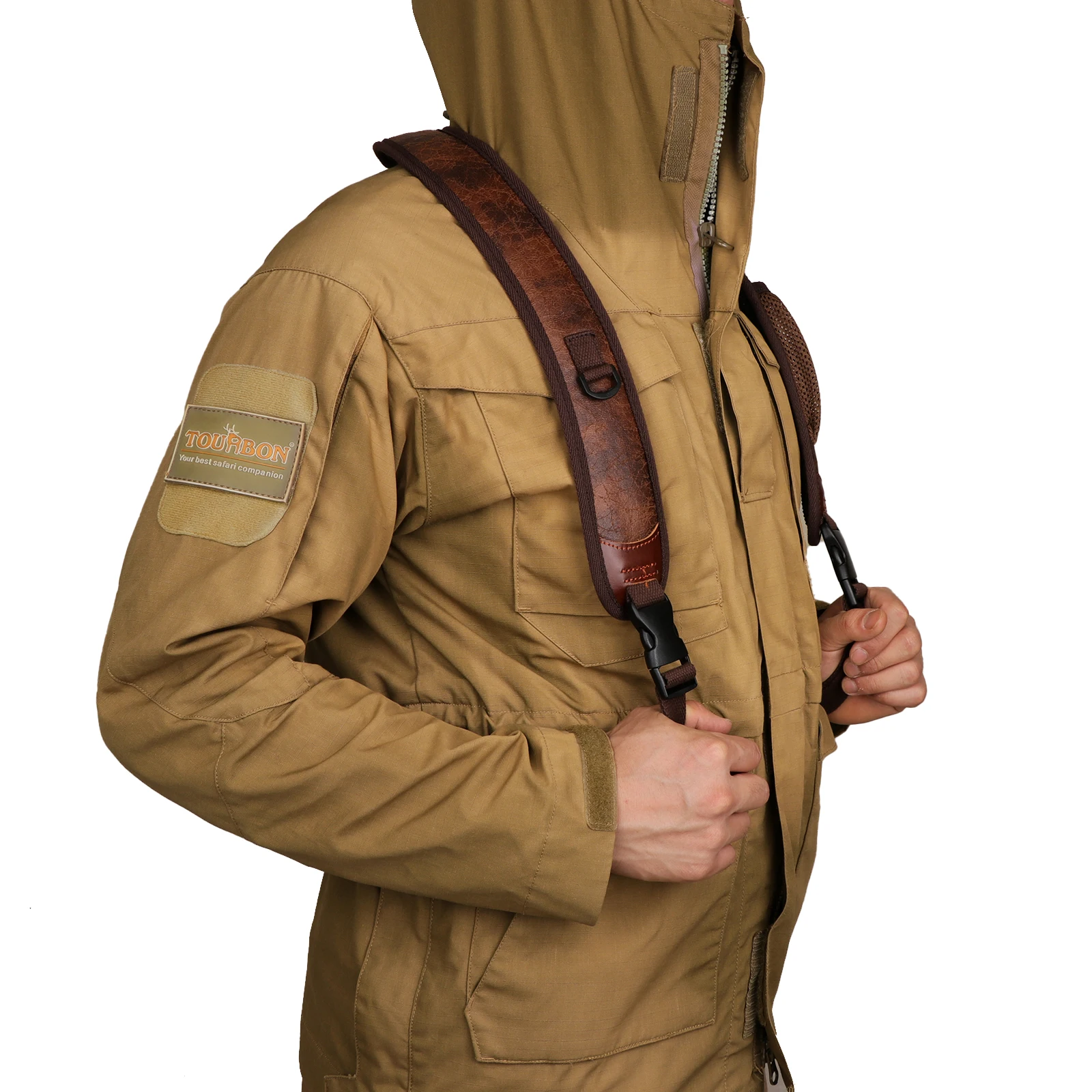 Tourbon Hunting Accessories Gun Double Shoulder Strap Rifle Carry Strap Padded Neoprene Rubberized Non-slip Brown