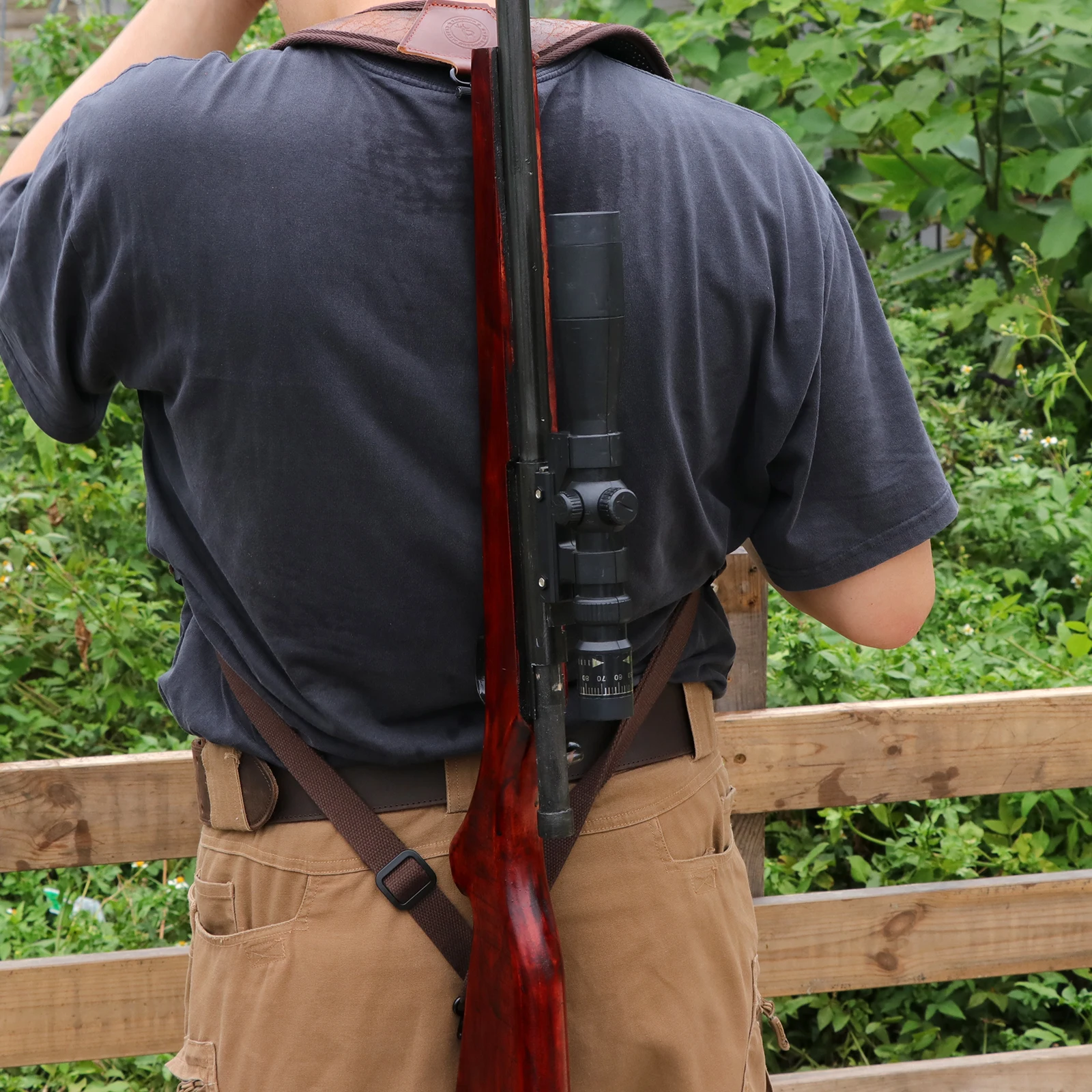 Tourbon Hunting Accessories Gun Double Shoulder Strap Rifle Carry Strap Padded Neoprene Rubberized Non-slip Brown