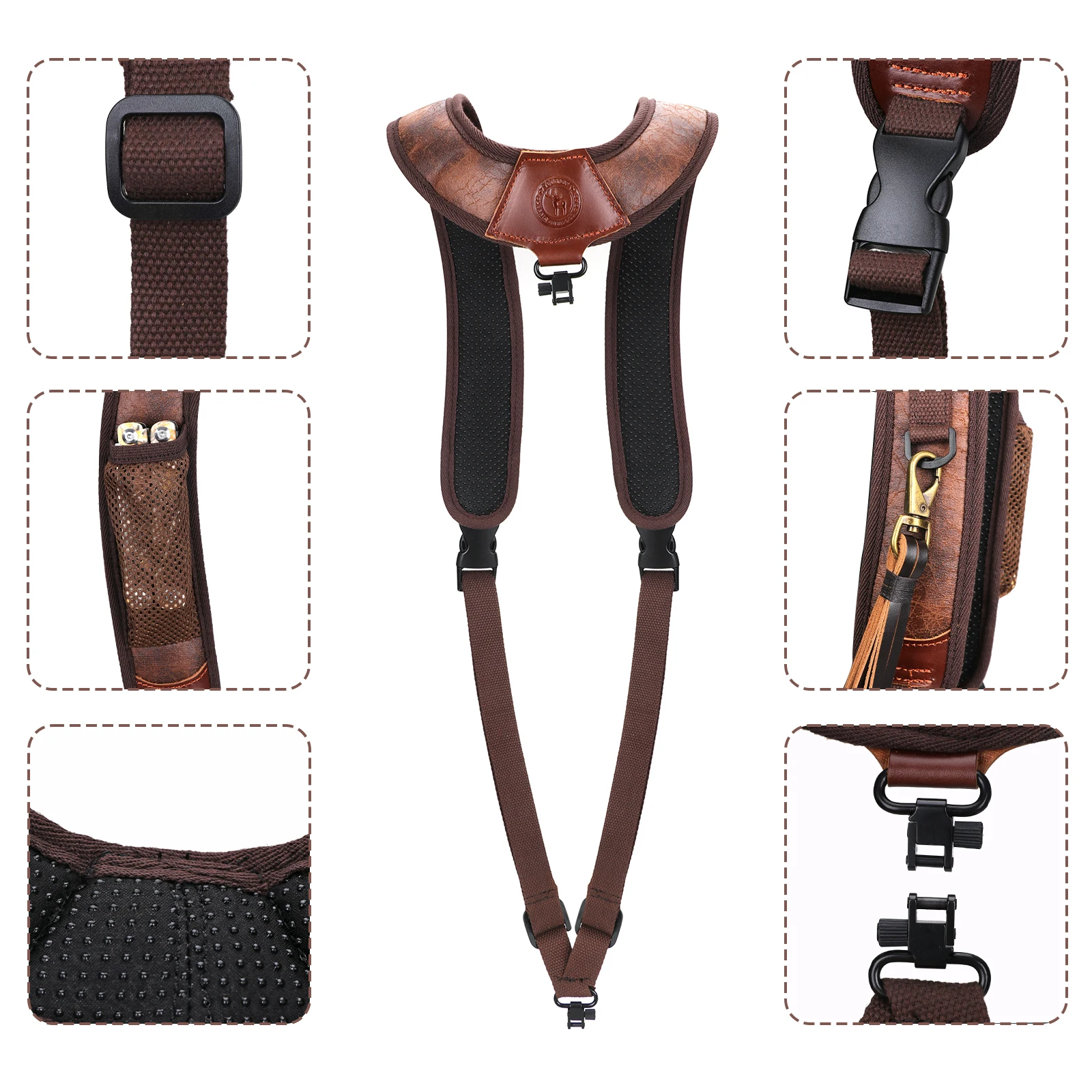 Tourbon Hunting Accessories Gun Double Shoulder Strap Rifle Carry Strap Padded Neoprene Rubberized Non-slip Brown