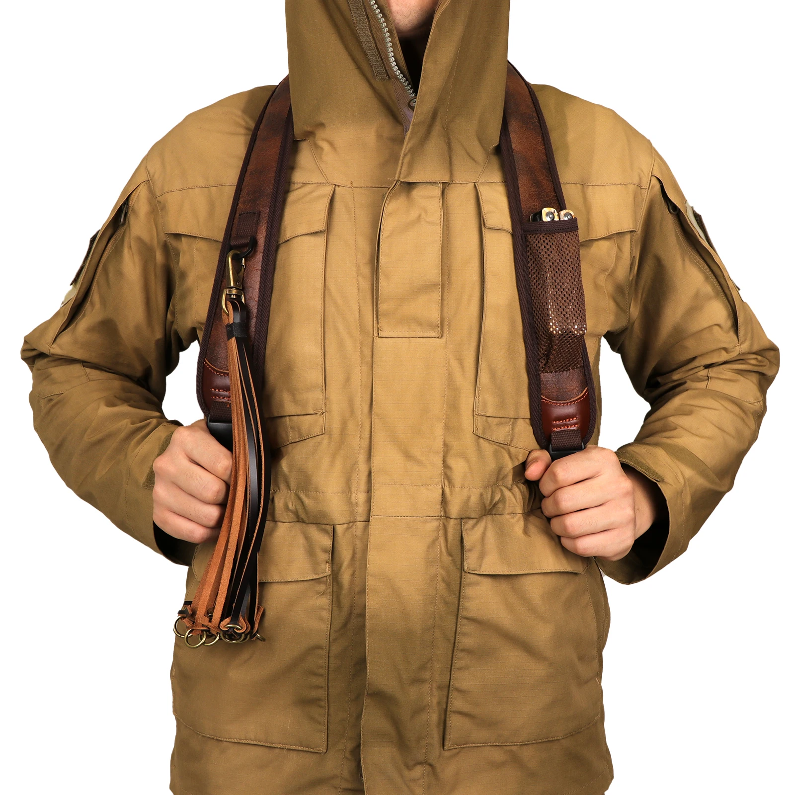 Tourbon Hunting Accessories Gun Double Shoulder Strap Rifle Carry Strap Padded Neoprene Rubberized Non-slip Brown