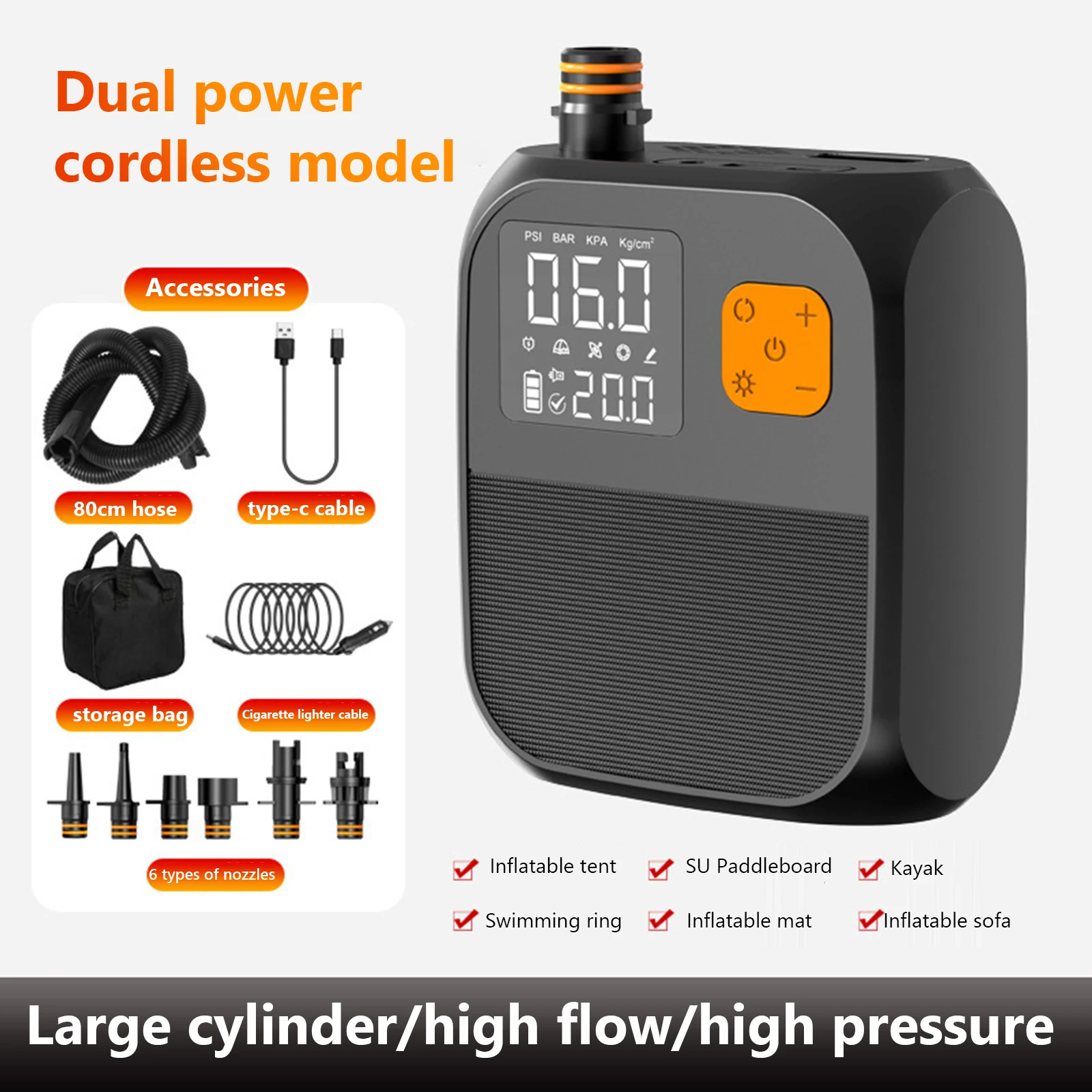 Rechargeable SUP Air Pump 25PSI Electric Paddle Board Pump Portable Electric Pump for Inflatable Paddle Board Kayaks Boats