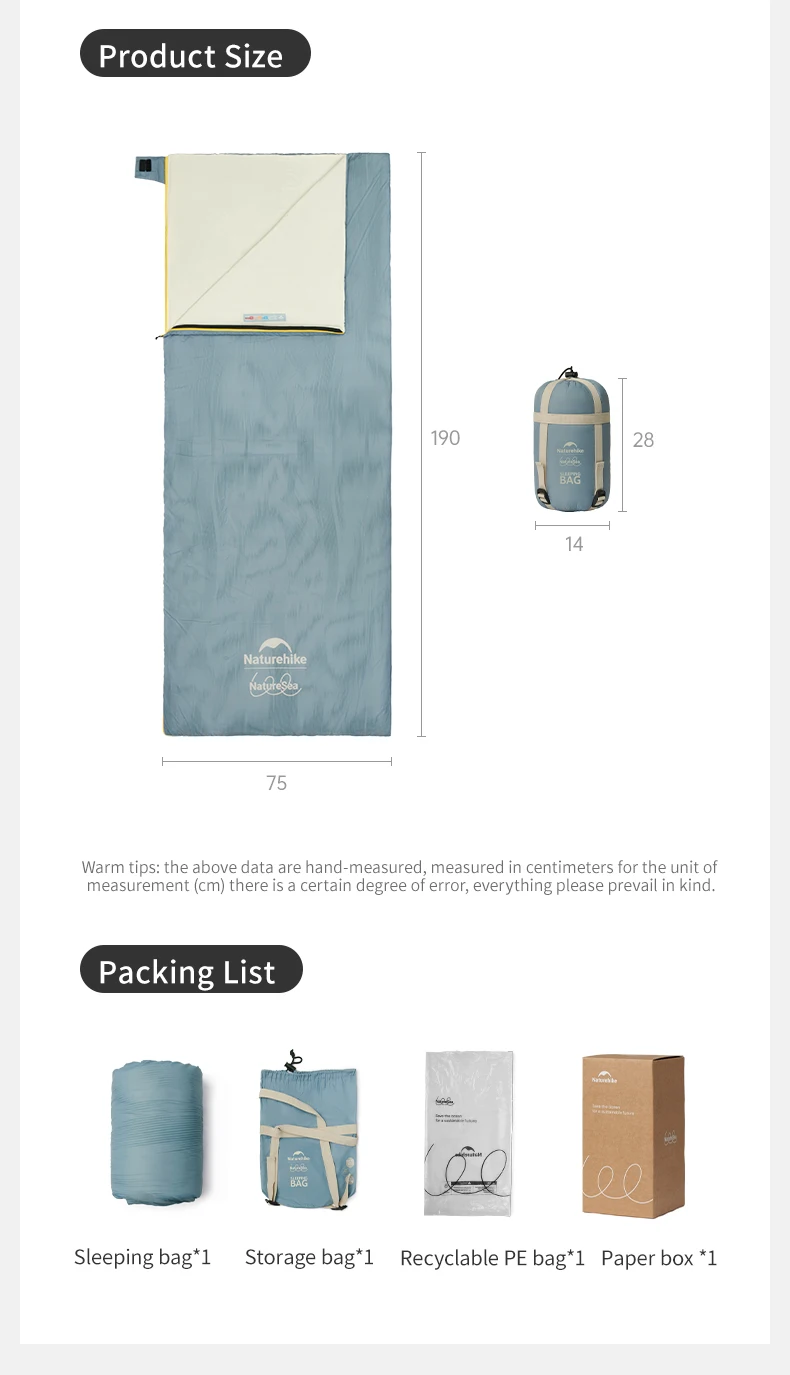Naturehike NatureSea Series Sleeping Bag Adult Outdoor Camping Summer Lightweight Portable Quilt Dual-use Multifunction Poncho