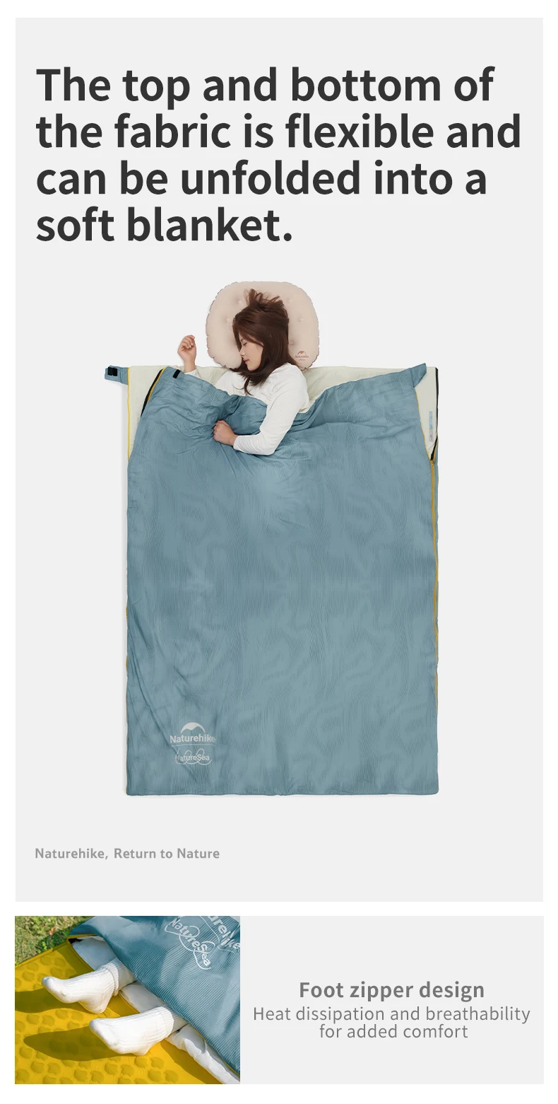Naturehike NatureSea Series Sleeping Bag Adult Outdoor Camping Summer Lightweight Portable Quilt Dual-use Multifunction Poncho