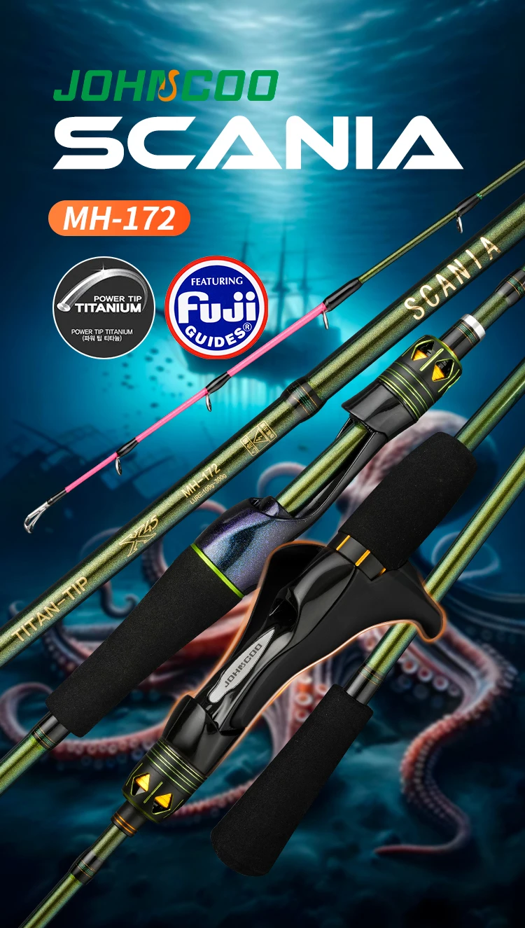 Johncoo 1.72m MH octopus Fishing rod with gun Grip Fuji rings light weight Boat fishing rod Casting fishing rod High Quality