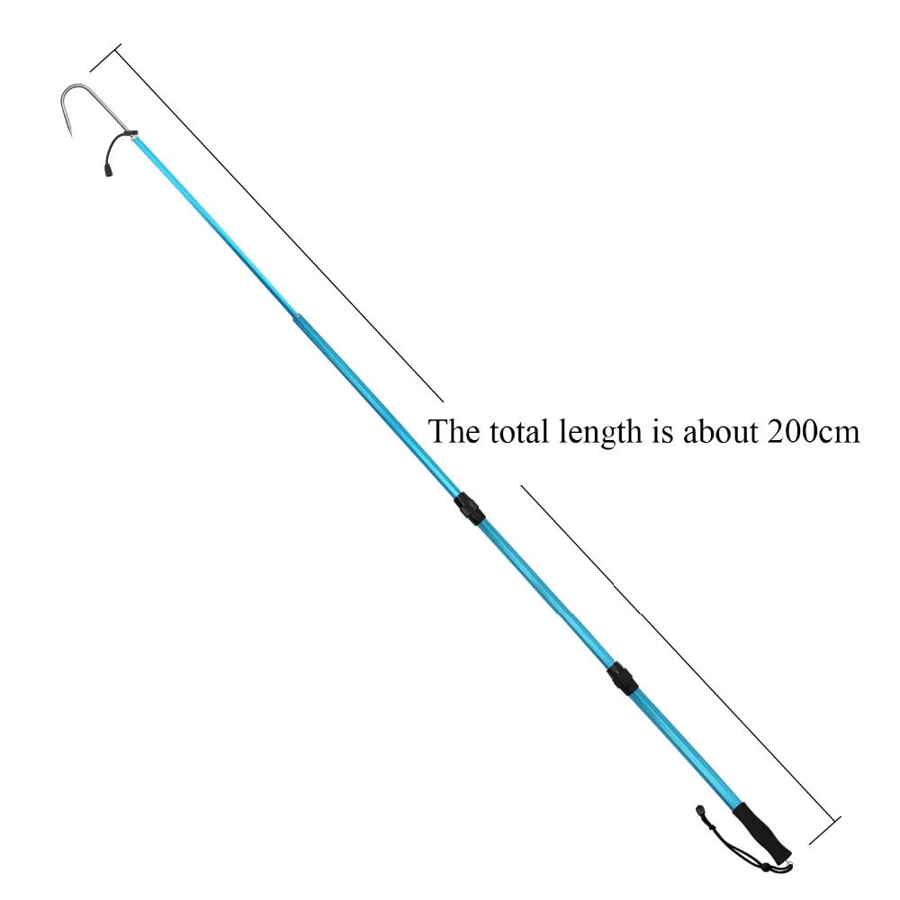 SANLIKE 2m Aluminium Telescopic Pole Stainless Steel Spear Hook Non-slip Rubber Grip with Safety Rope Fishing Tools Accessories