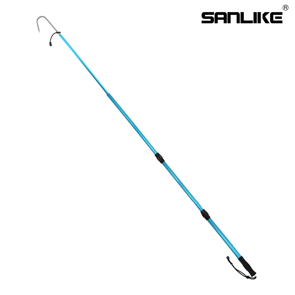 SANLIKE 2m Aluminium Telescopic Pole Stainless Steel Spear Hook Non-slip Rubber Grip with Safety Rope Fishing Tools Accessories
